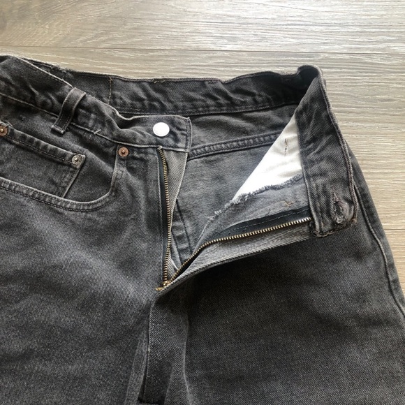 Levi’s 569 Black Denim Jeans With Frayed Hem Size 28 W40 L32 - Picture 5 of 12